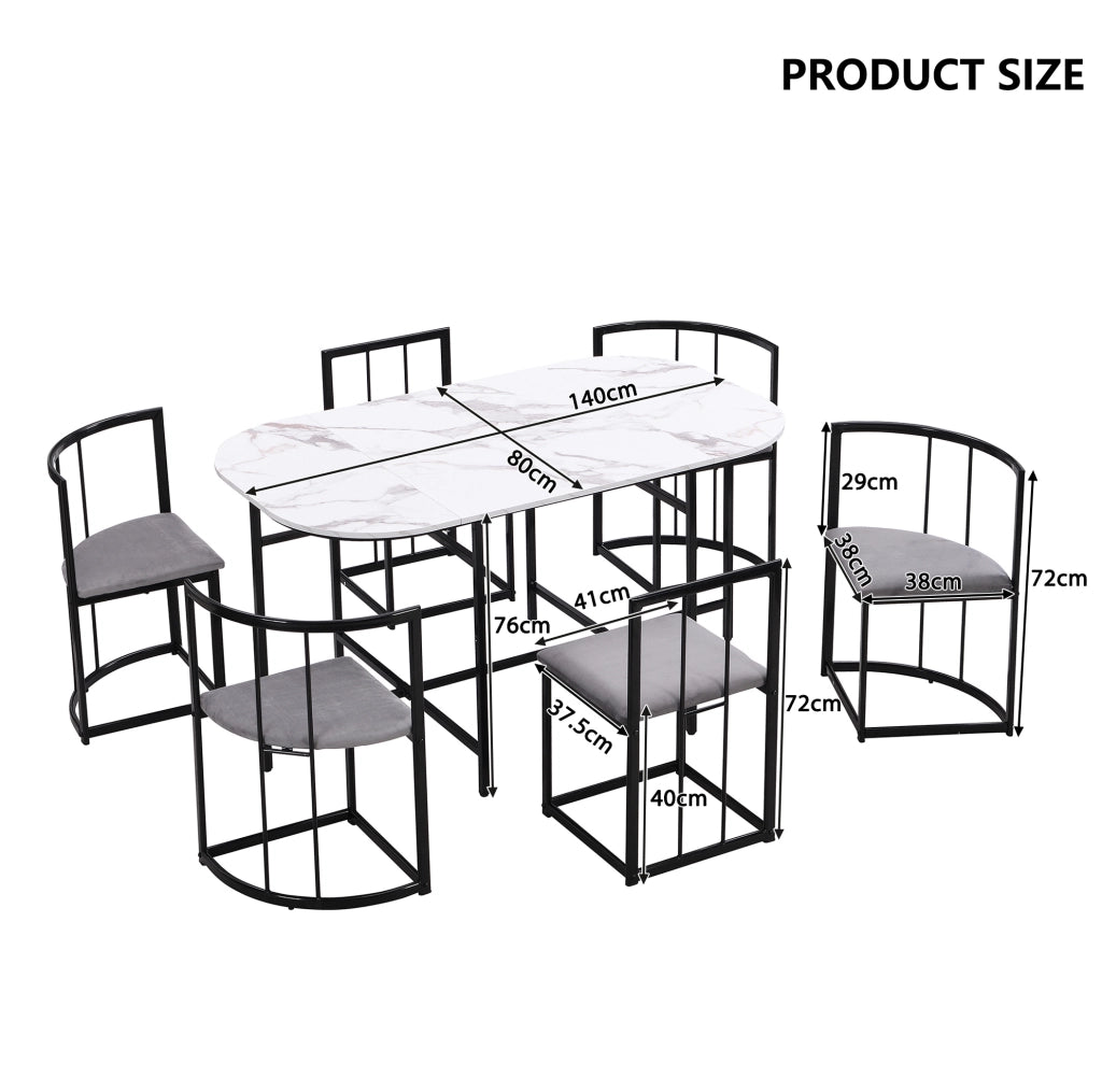 Set da pranzo 140x80x76 cm; 6 posti; in MDF nero
