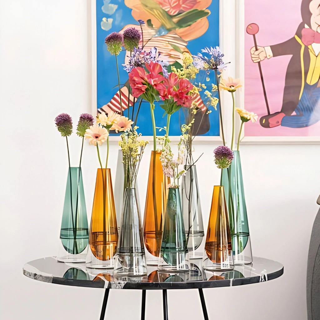 Vaso Conosfera 58 in vetro borosilicato soffiato a mano, design elegante con tecnica incalmo, colore Grigio, complemento d'arredo artistico