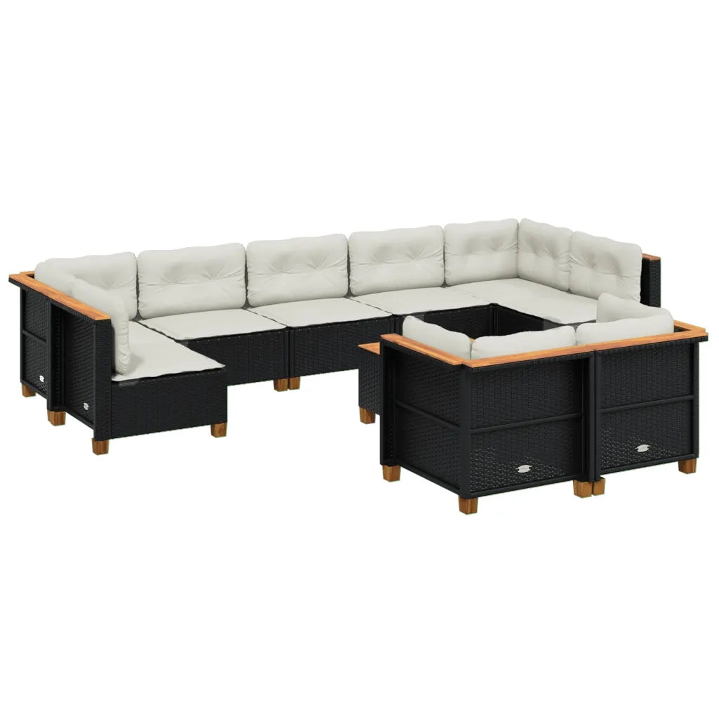 Set Divani da Giardino 10pz con Cuscini in Polyrattan Nero 3261995