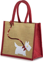 Tappeti di juta / juta naturale, tema: Scottie / Westie / cane bianco su rosso