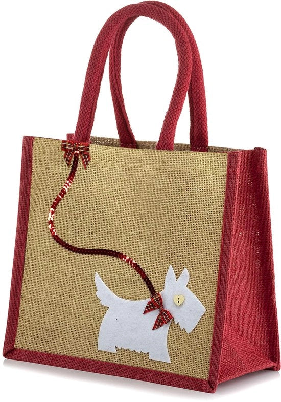 Tappeti di juta / juta naturale, tema: Scottie / Westie / cane bianco su rosso