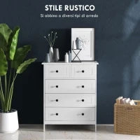 Cassettiera con 5 Cassetti in Legno Salvaspazio e Antiribaltamento, 74x40x91cm, Bianco