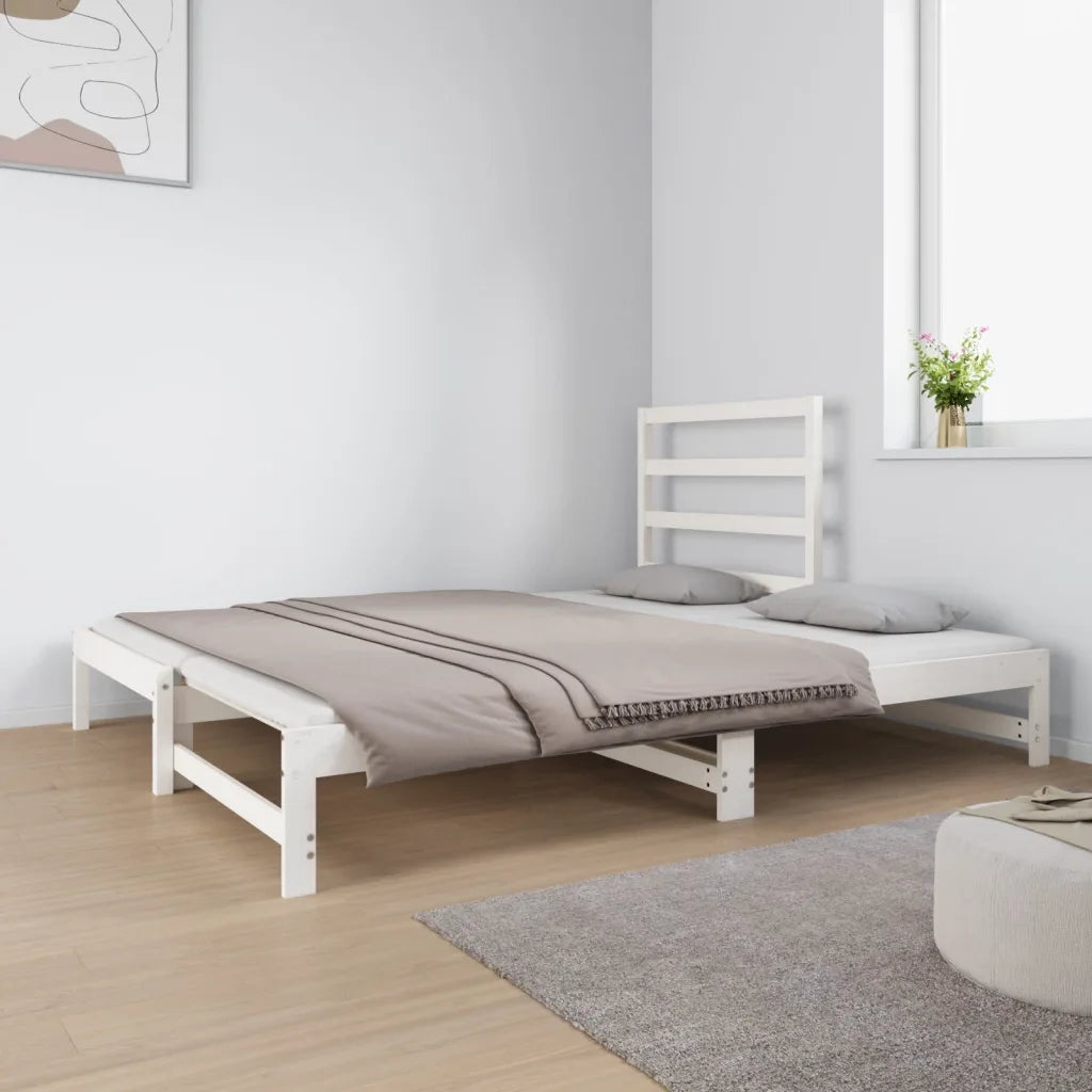 Letto da camera | Dormeuse Estraibile Bianca 2x(90x190) cm Legno Massello di Pino