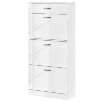 Mobile Portascarpe con 3 Ante Ribaltabili e Cassetto Scorrevole, Maniglie in Alluminio, Pannello di Particelle, 62L x 24P x 135A cm, Bianco