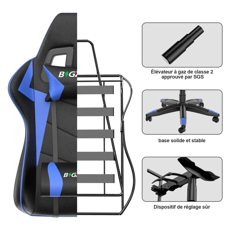 Sedia da gioco, sedia da gioco ergonomica  in similpelle PU, altezza regolabile, con poggiatesta e supporto lombare, poggiapiedi