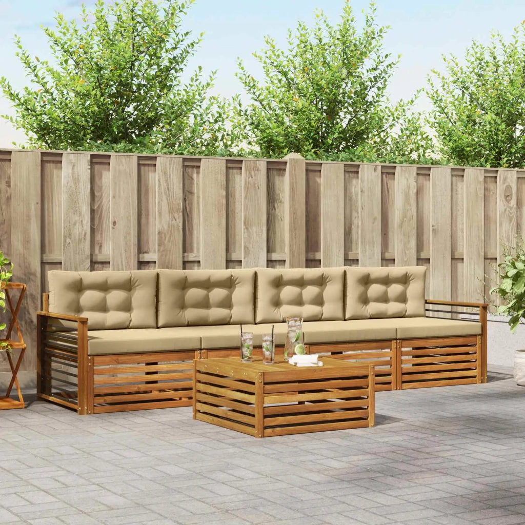 Set di divani da esterno con cuscino 5 pcs Naturale e Beige