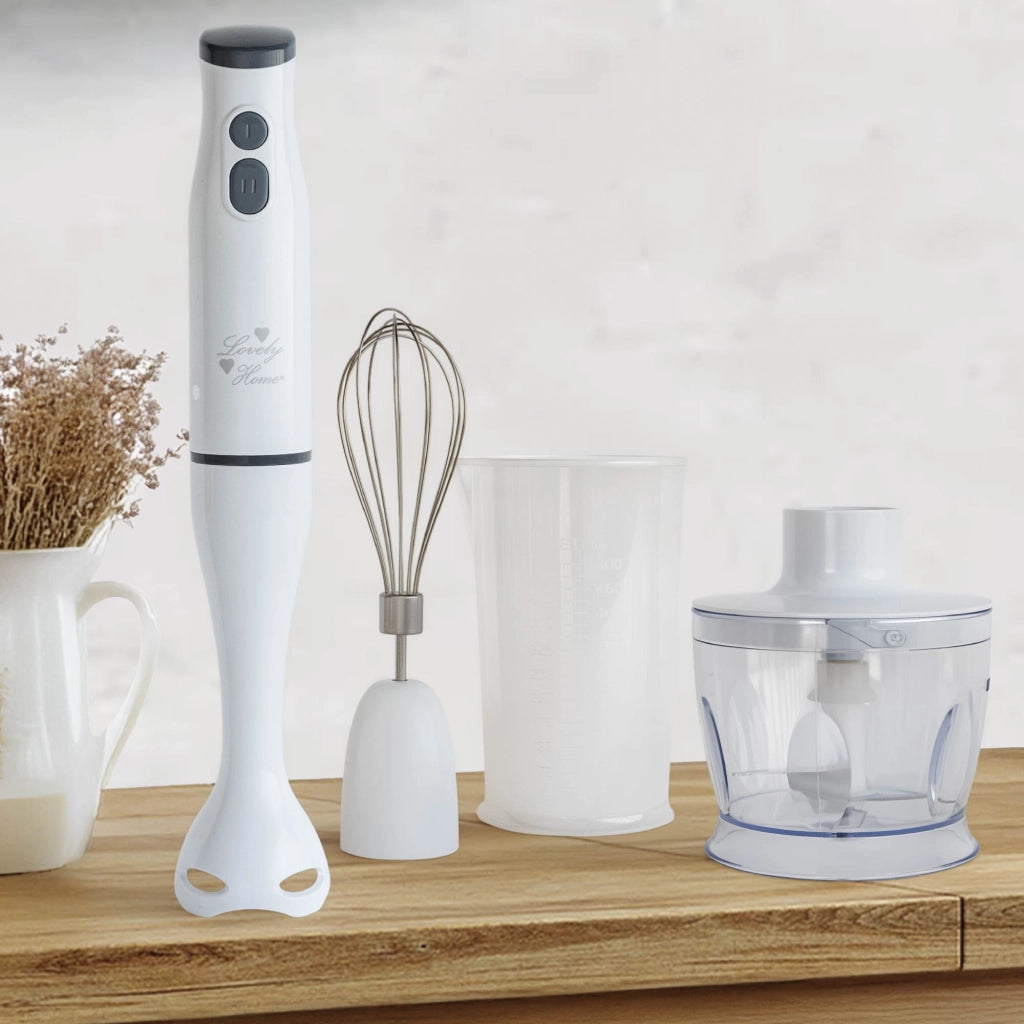 Frullatore a Immersione Multifunzione 4 In 1 Minipimper Acciaio inox Velocità Regolabili Con Frusta,Tritatutto Da 500 ml, Bicchiere Misurino 500 Ml Certificato Contatto Alinentare CE RoHS