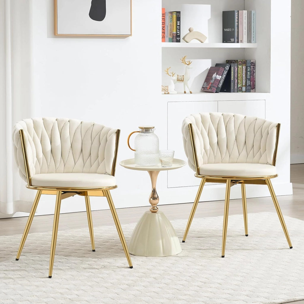Sedie da Pranzo Girevoli Set di 2, Sedie da Cucina Ergonomiche Imbottite con Gambe in Metallo, Seduta in Velluto per Cucina, Soggiorno, Balcone, Beige, EZS84be-2