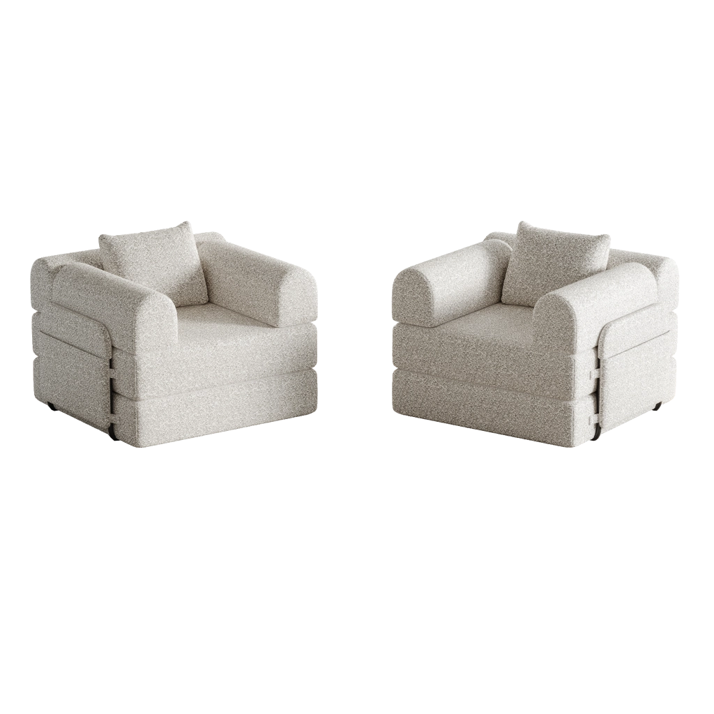 DIVANO LETTO Set da 2 pezzi in ciniglia kaki con vano bracciolo