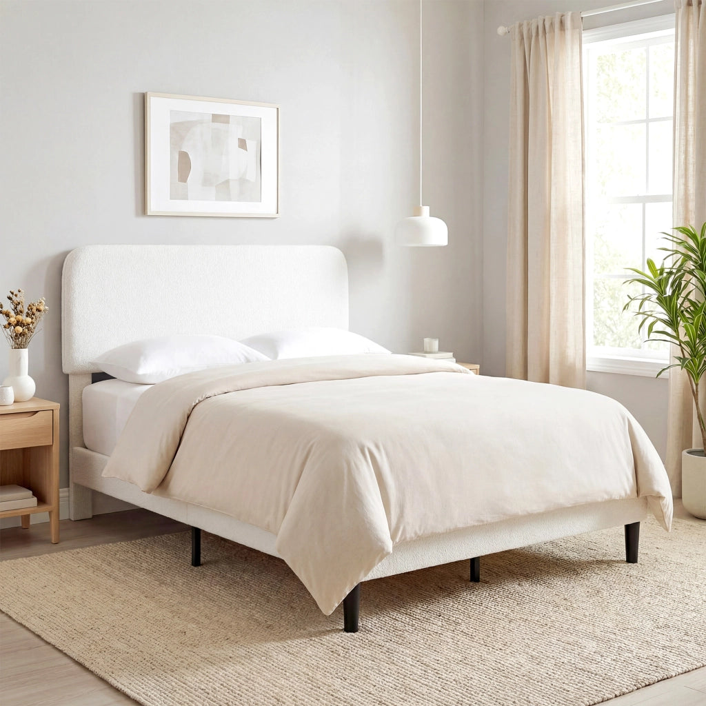 Letto imbottito 140x200 con testiera regolabile in pile teddy ¨C zephmum ¨C bianco