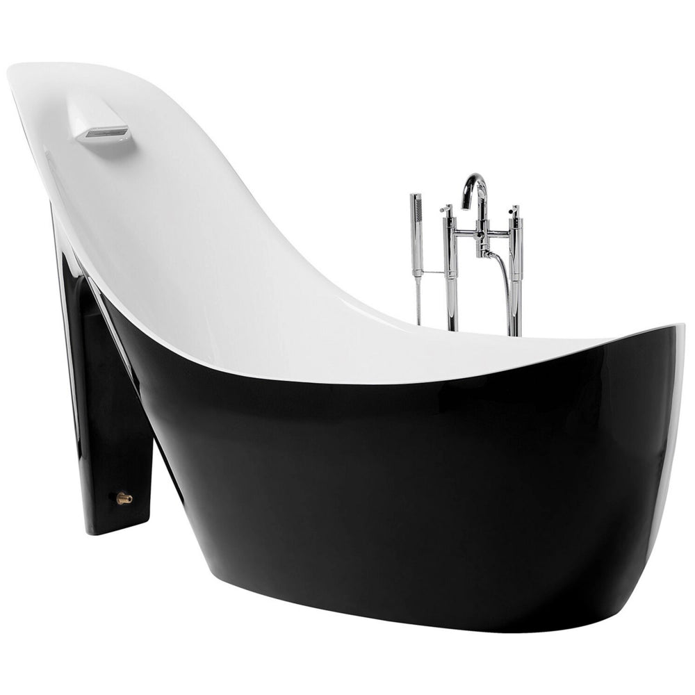 Vasca da bagno freestanding nera con bianco acrilico sanitario singolo 180 x 80 cm a forma di scarpa stile moderno