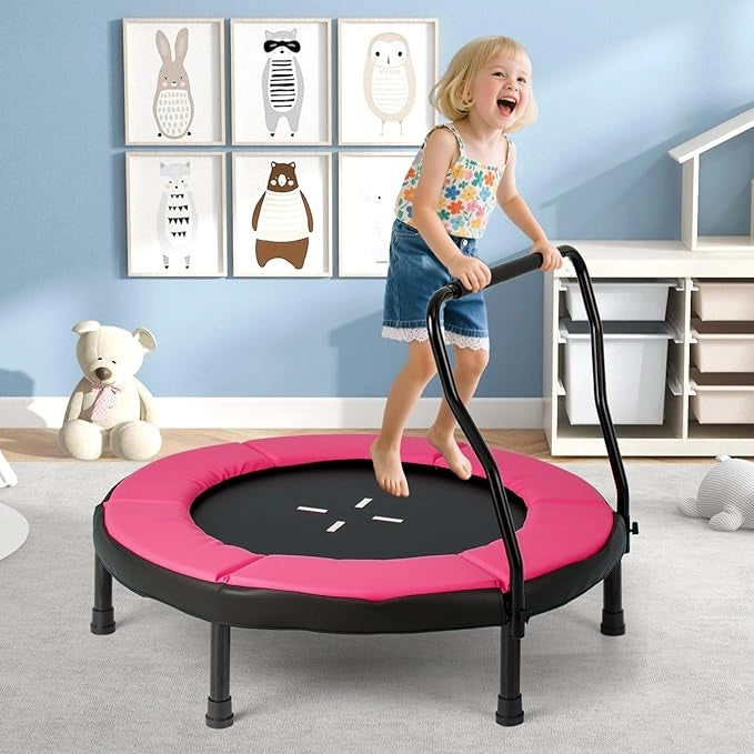 Trampolino Elastico per Bambini, Tappeto Elastico da Interno ed Esterno con Manubrio in Schiuma e Cuscino di Sicurezza, Ideale per Bambini 3-6 Anni, Portata 100 kg