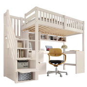 LETTO a soppalco 90x200 cm bianco con scala-armadio e scrivania angolare