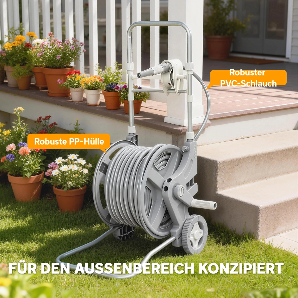 Carrello per Tubo 45 m con Maniglia e 2 Ruote ¨C zephmum ¨C Grigio 45x44x78 cm