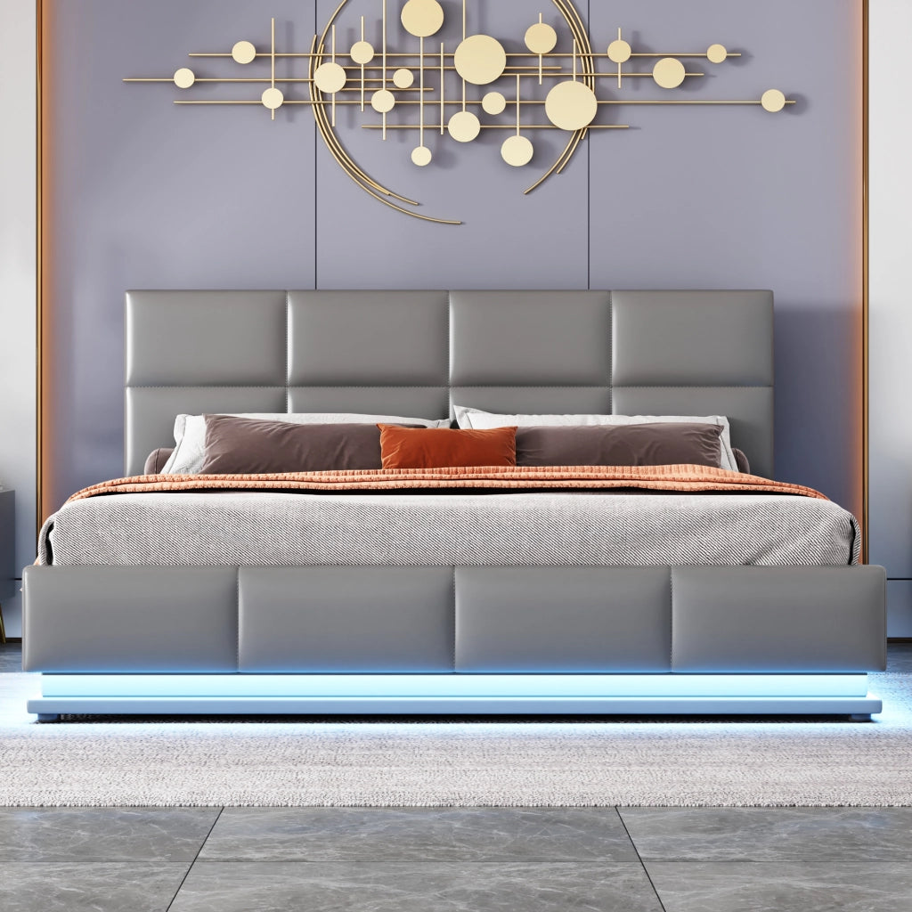 letto imbottito ecopelle grigio 160 x 200 cm