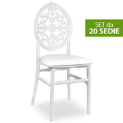 Set da 20 Sedie Venus in Plastica Bianche con cuscino similpelle bianco