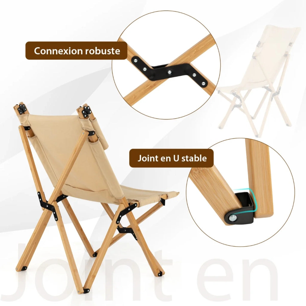 Sedia da campeggio pieghevole 80/83 x 52 x 86/100 cm con schienale regolabile e borsa per il trasporto stile naturale bambù 20_0020894