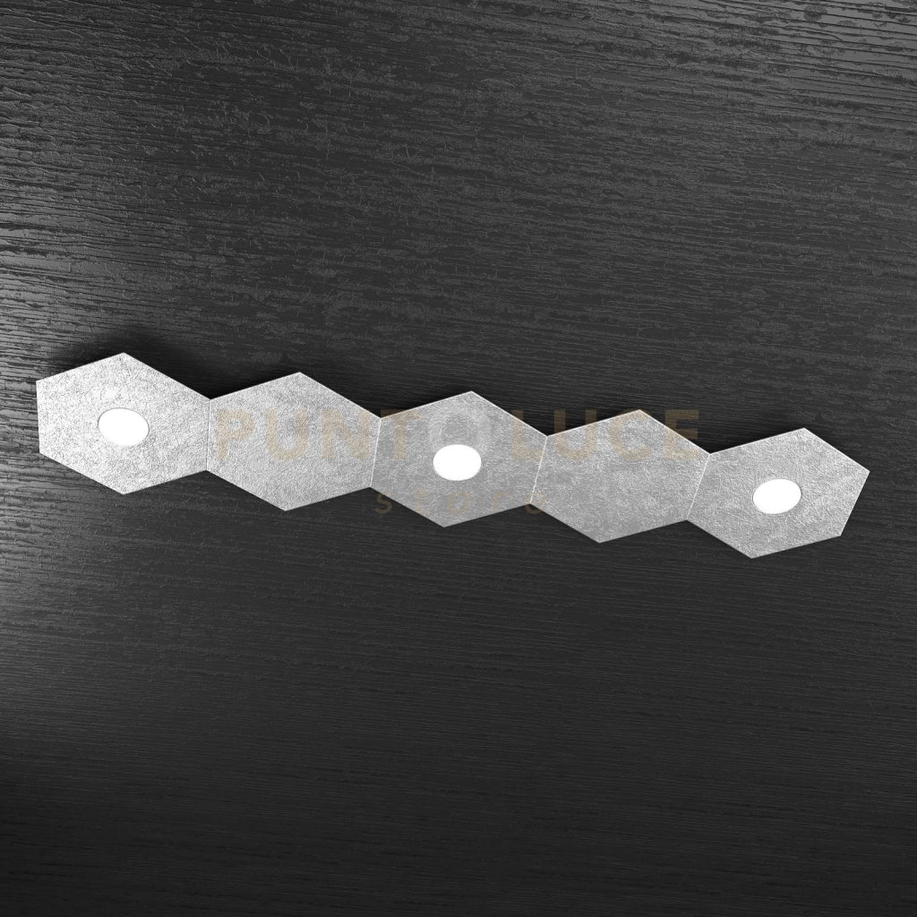 HEXAGON APPLIQUE-PLAFONIERA 3 LUCI + 2 DECORATIVO FOGLIA ARGENTO 1142-3L2D-FA