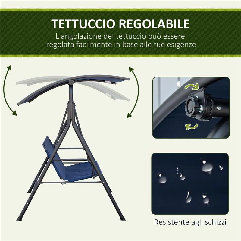 DONDOLO DA GIARDINO 3 POSTI CON TETTUCCIO REGOLABILE TESSUTO OXFORD E ACCIAIO 172X110X153 CM BLU SCURO