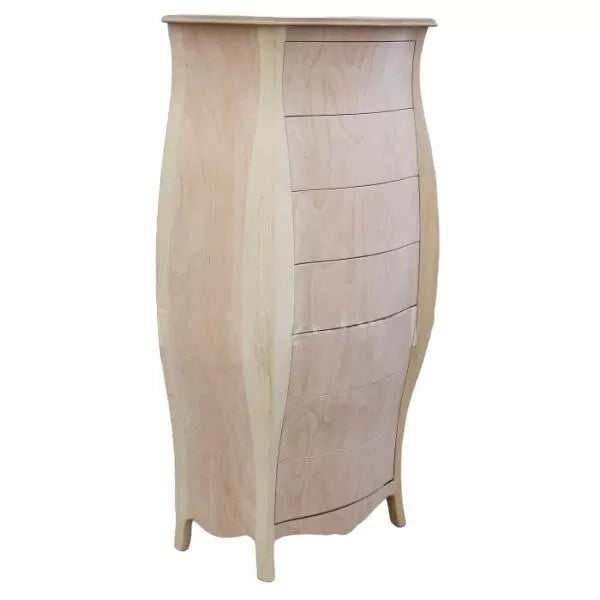 cassettiera bombata legno grezzo bianco 4 cassetti e ribalta 73x37x141 (3029) - Mobili 2G