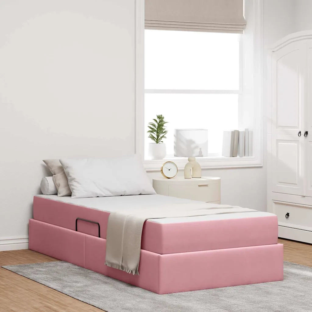 Letto con contenitore e materasso Rosa 90 x 200 cm Velluto