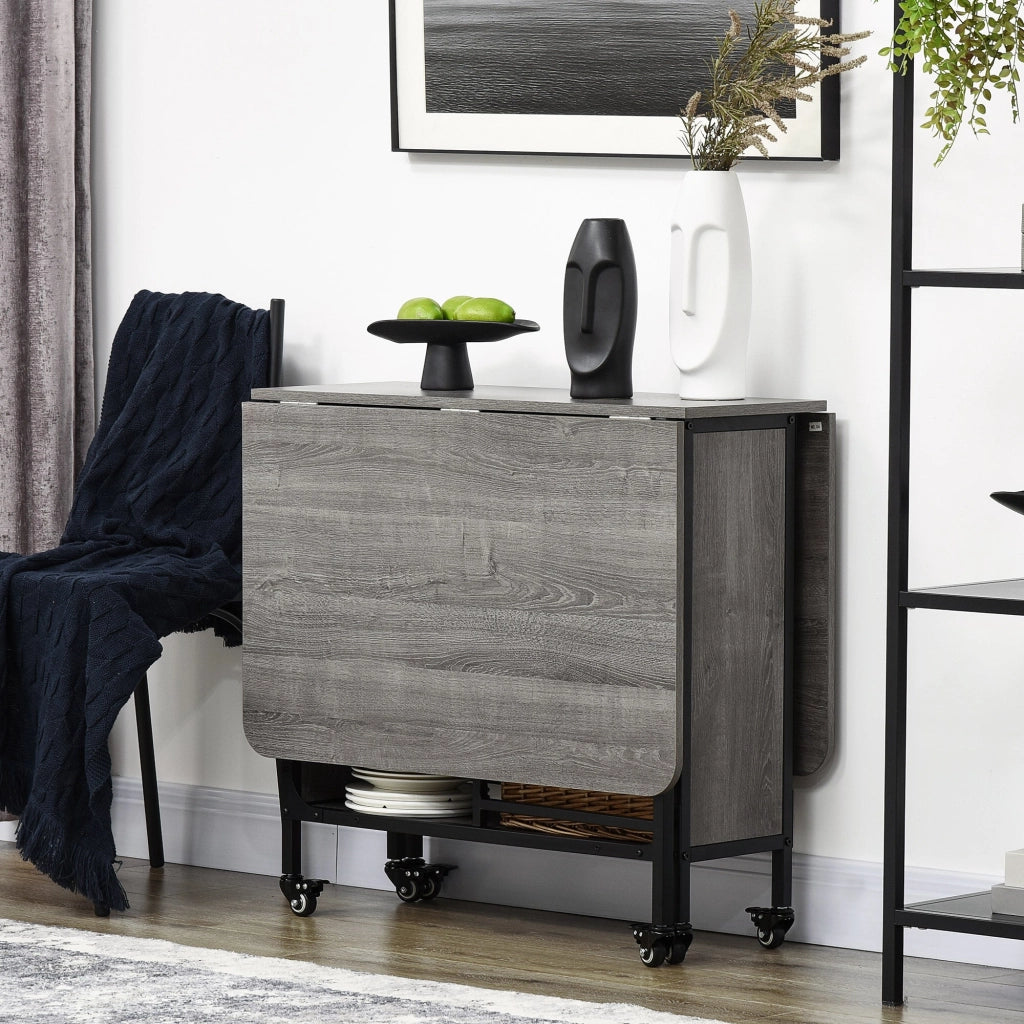 Tavolo Salvaspazio Pieghevole a 2 Ribalte per 6 Persone 130x80x74 cm Grigio