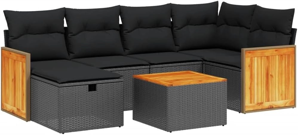 LAPOOH 3265738 - Set da pranzo da giardino in rattan sintetico nero, set tavolo e sedie da giardino, tavolo da terrazza e sedie, set da giardino, mobili da giardino