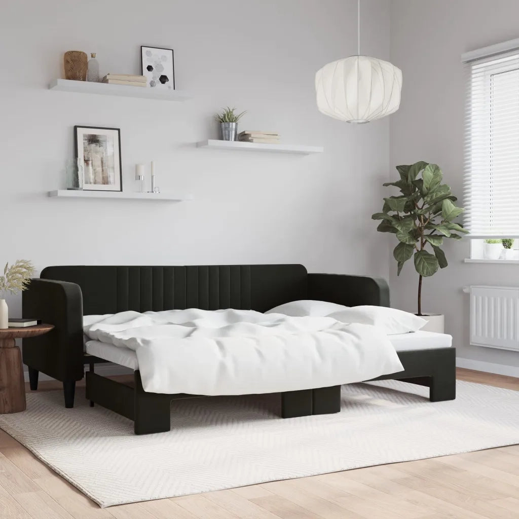 Divano Letto con Letto Estraibile-Sofa Letto-Daybed Nero 80x200 cm in Velluto 759937