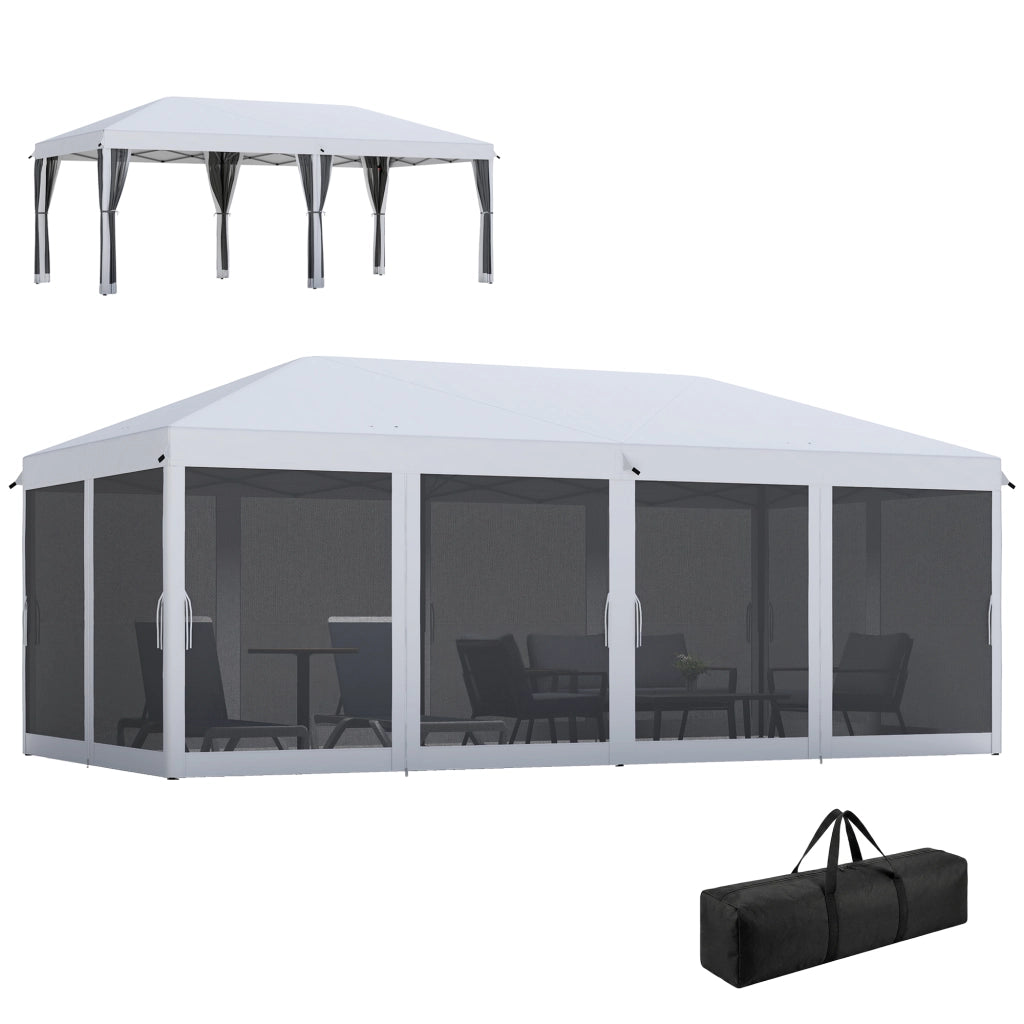 Gazebo da Giardino 6x3 m Pieghevole con Zanzariera e Borsa di Trasporto, Crema