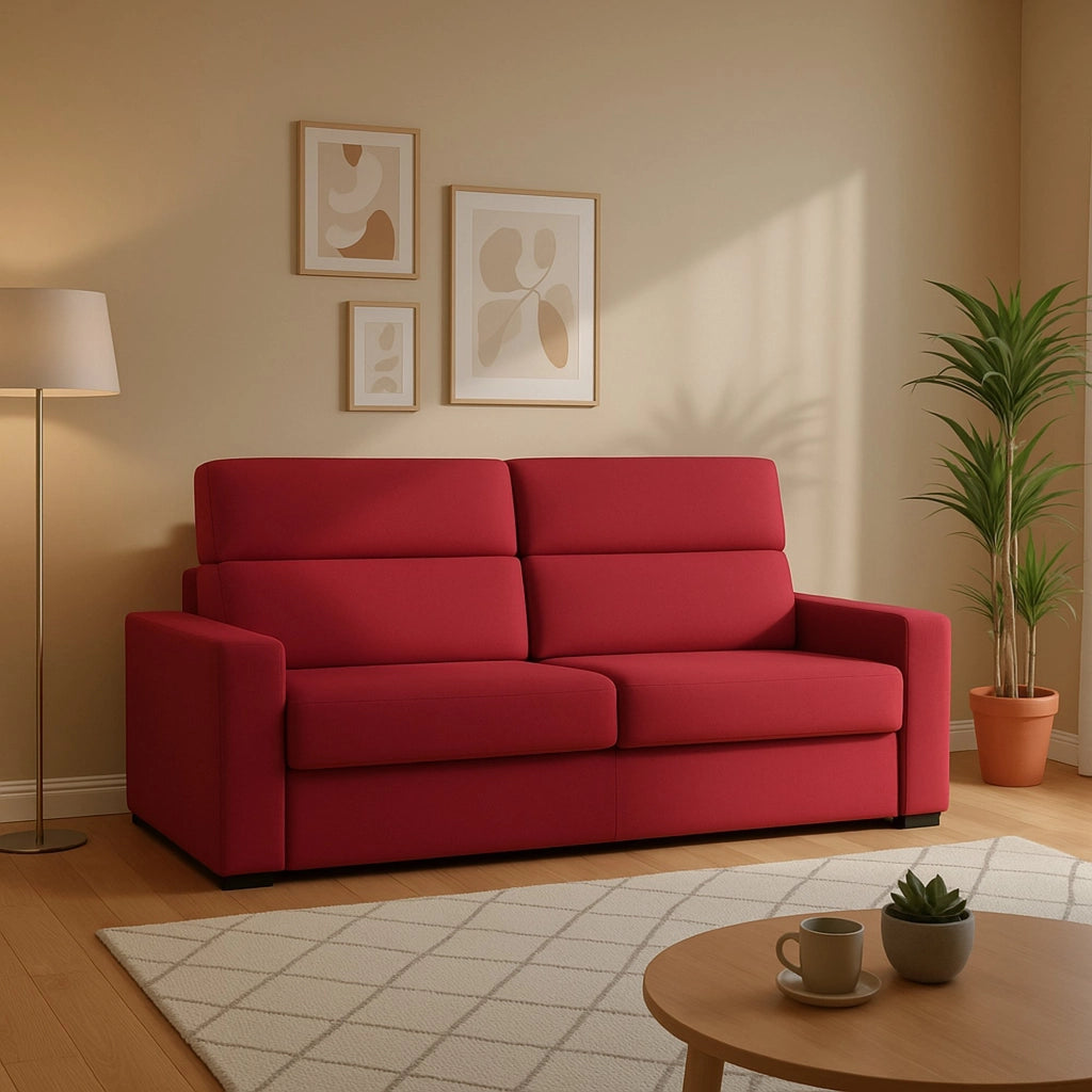 None, Divano Letto 2 Posti Sfoderabile Made in Italy, 180x95 cm Rosso