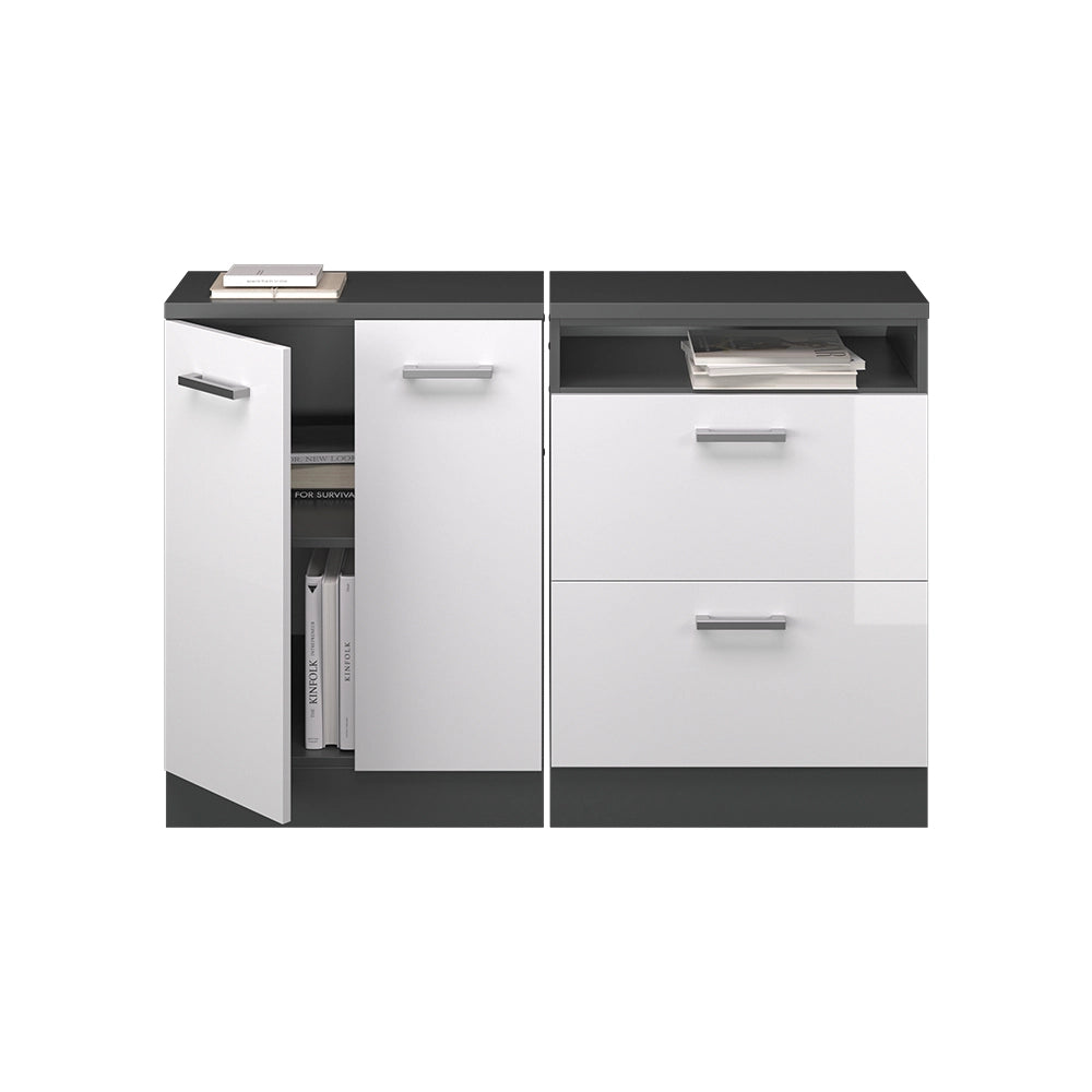 Mobile cucina sottotetto R-Line Bianco lucido/Antracite 120 cm Set di 2 carcasse armadio profondità 60 cm Vicco