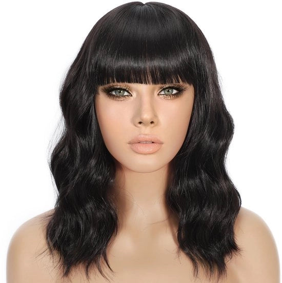 Pruik con coda di cavallo - Capelli in stile bob corto - Faccia in fibra sintetica termoresistente - Lunghezza 35 cm - Adatto per uso quotidiano e occasioni speciali - Fibre sintetiche di alta qualità - Capelli in stile raccolta