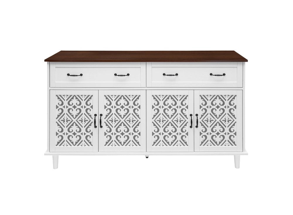 Credenza Vintage ¨C MINIMAL ¨C Legno Massello, 4 Ante Intagliate, 2 Cassetti