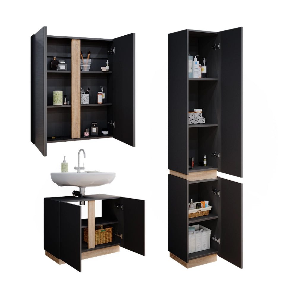 Vicco Set di mobili da bagno Antracite 3 parti, con colonna