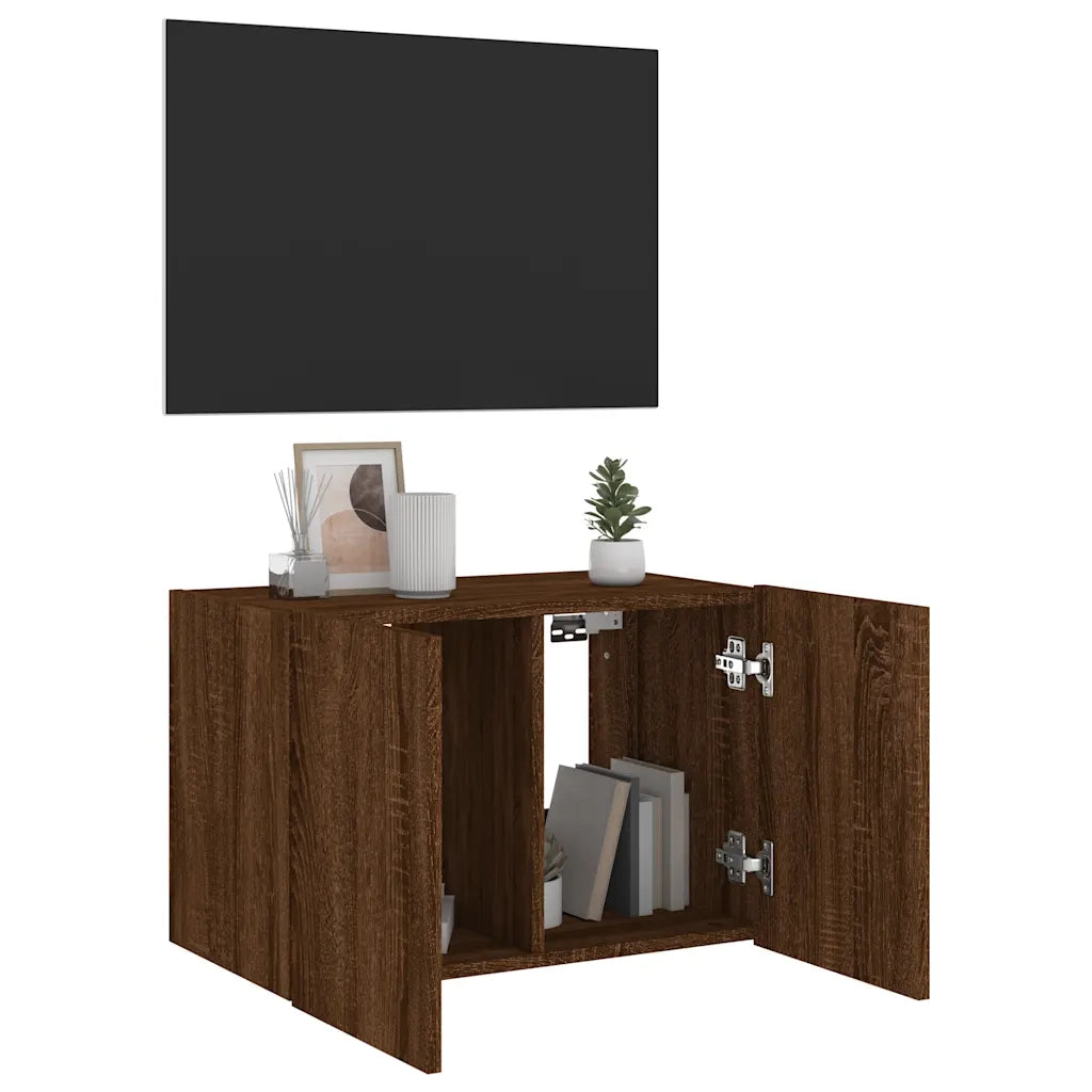 Mobile TV a Parete con Luci LED-Mobile TV a Muro Rovere Marrone 60x35x41 cm