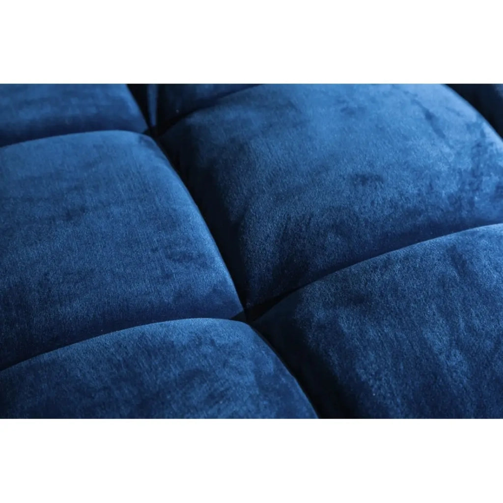 Divano KOLIRI 3 posti blu – Divano design in velluto con struttura in legno massiccio