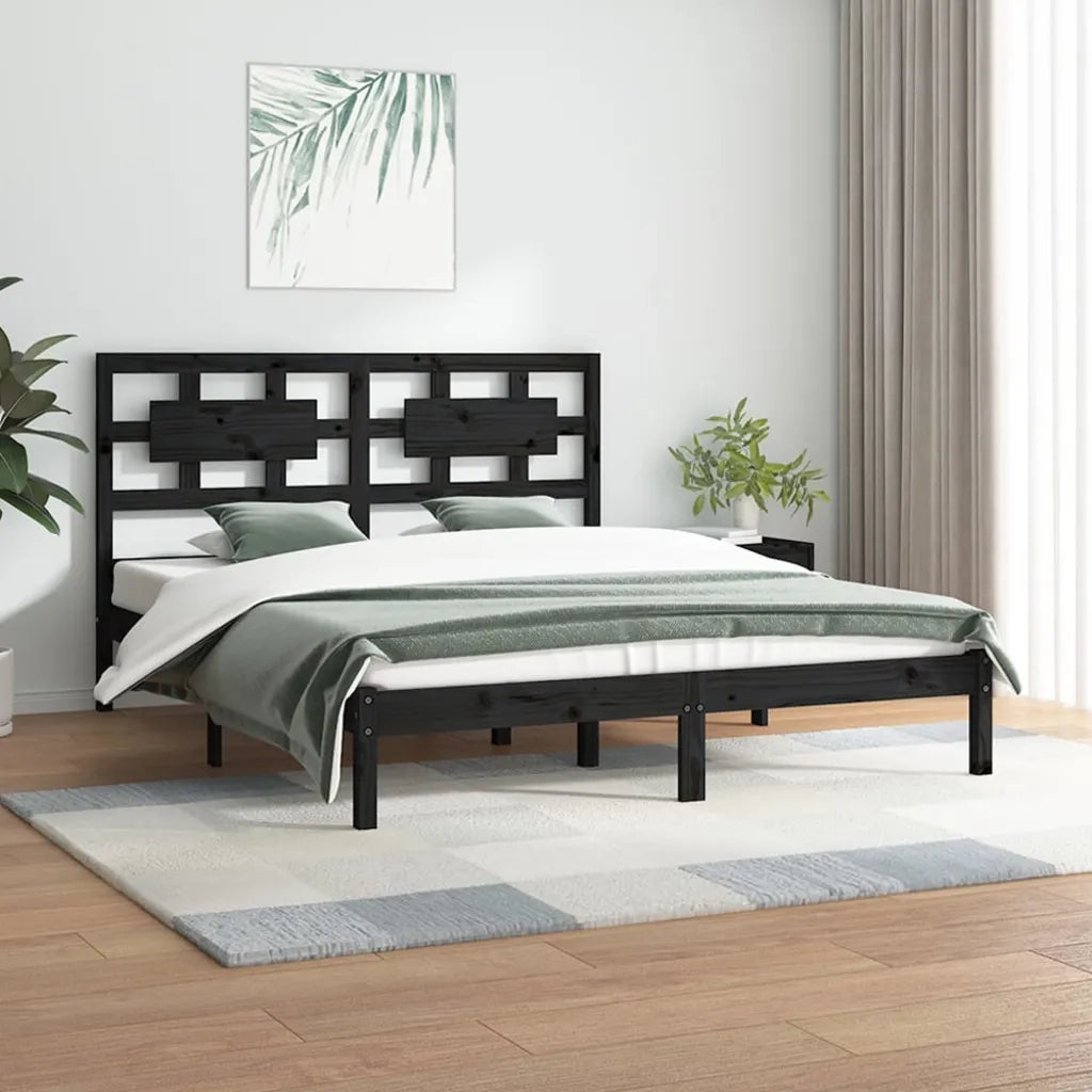 Giroletto-Struttura Letto Nero in Legno Massello di Pino 200x200 cm 713260