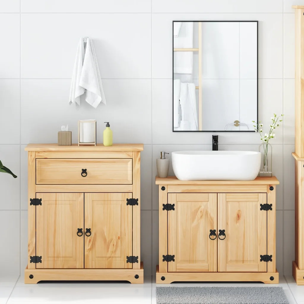 Set Mobili da Bagno 2 pz Corona in Legno Massello di Pino 3334636