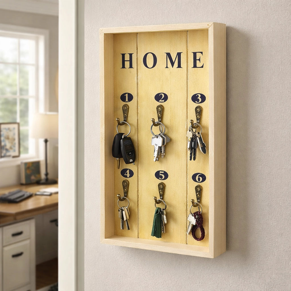 Cassetta Portachiavi in Legno da Parete con 6 Ganci – 20x30 cm | 07077