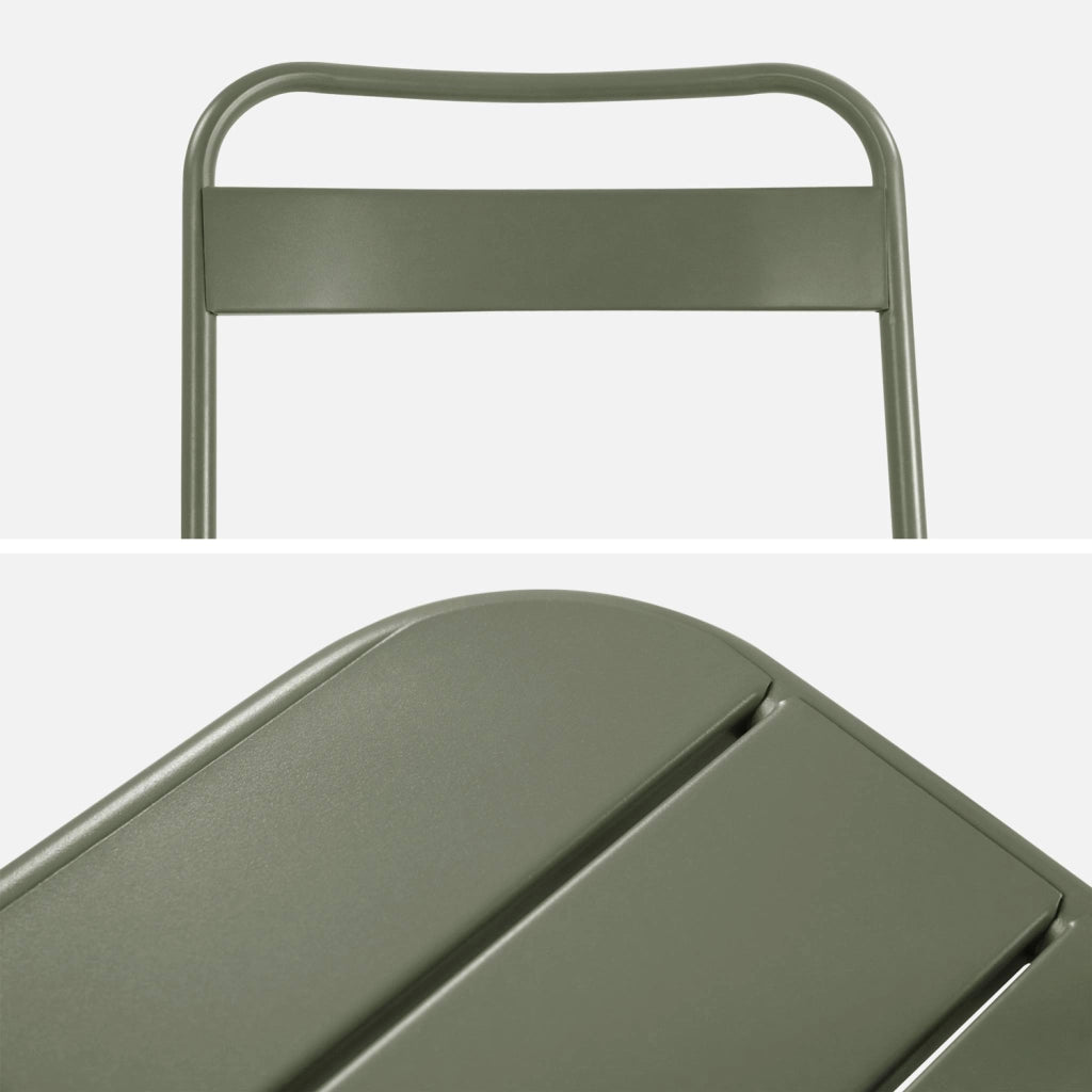 Set tavolo da giardino in acciaio con 6 sedie pieghevoli, 140cm, verde