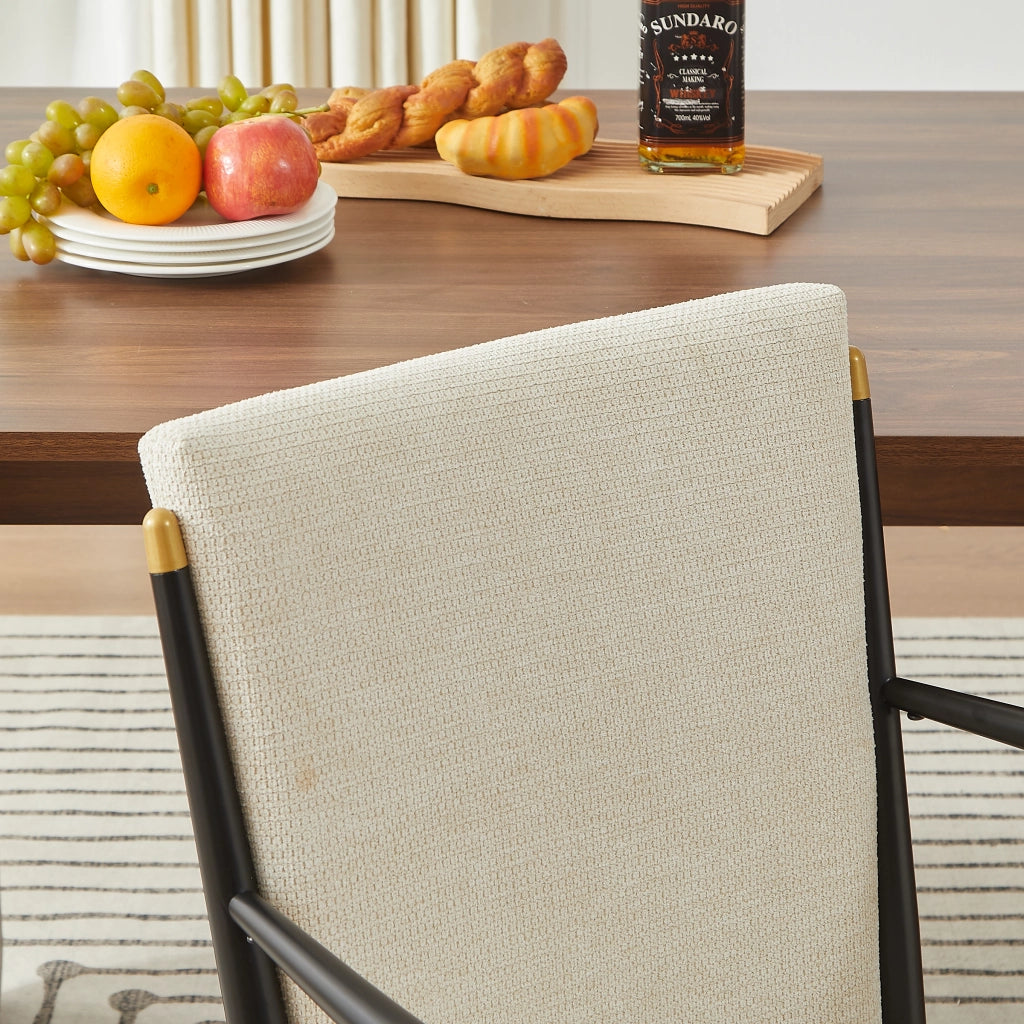 Sedia da Pranzo Set da 2 con Braccioli, Piedini Regolabili, Stile Scandinavo, in Tessuto Beige