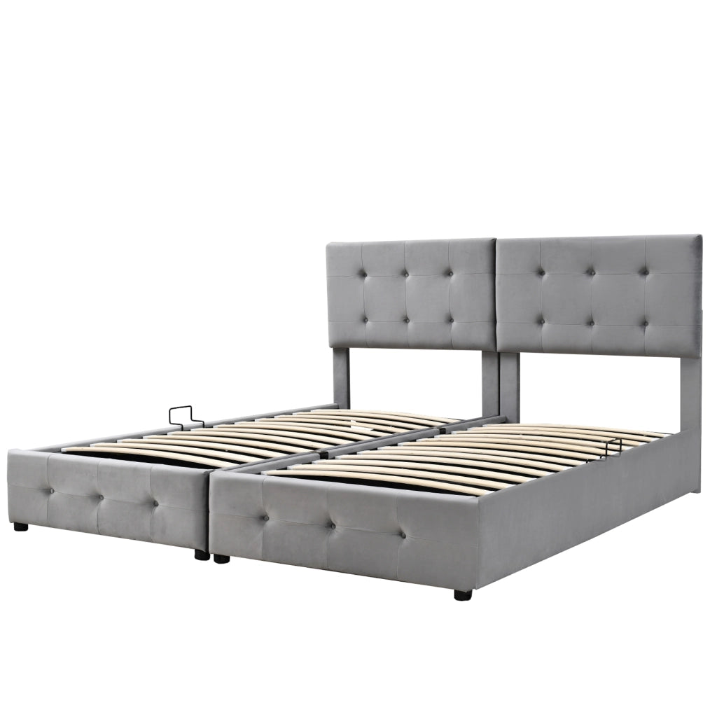 Letto matrimoniale – 180x200 cm – idraulico contenitore multiuso – velluto grigio