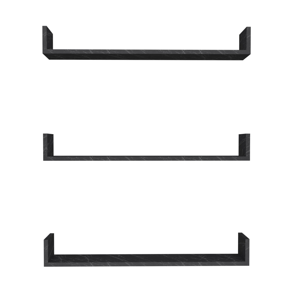 Set 'Höganäs' 3 Mensole da Muro - Consolli Pensili con Piano d'Appoggio a Forma di U - Largo 90 cm - Effetto Marmo Nero [en.casa]