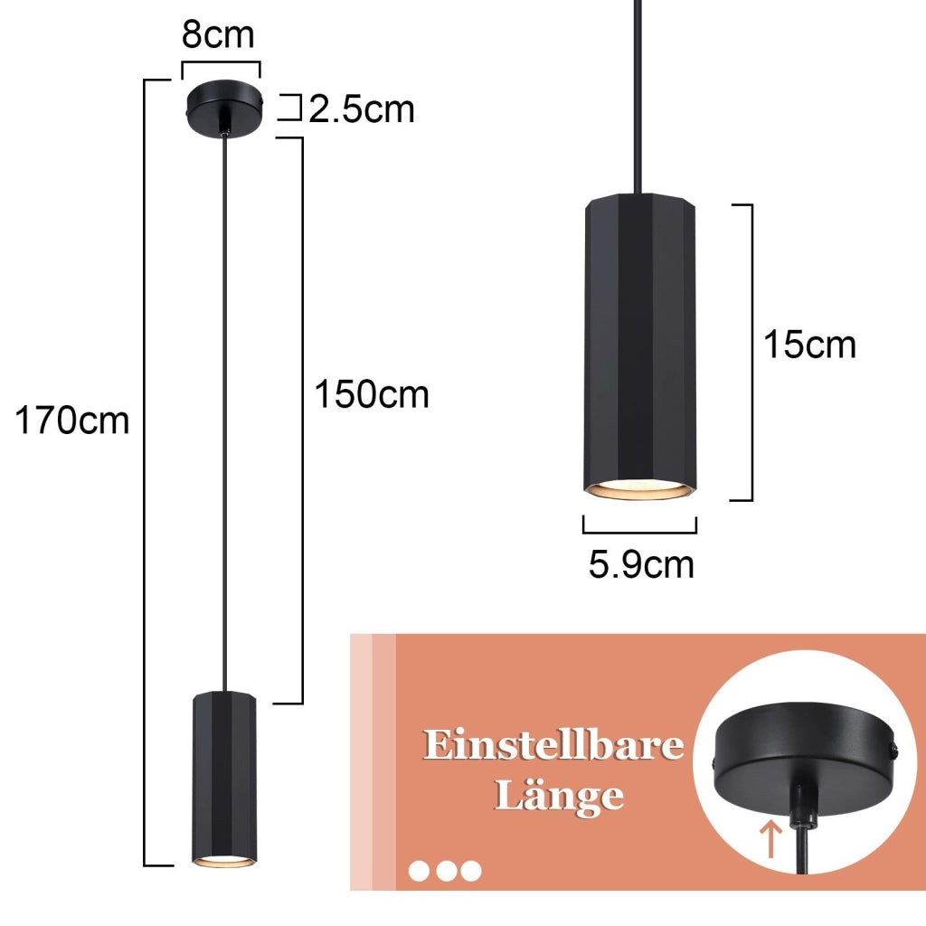Lampada a Sospensione ZMH metallo nero GU10 1 luce moderna industriale 170 cm per soggiorno e sala da pranzo