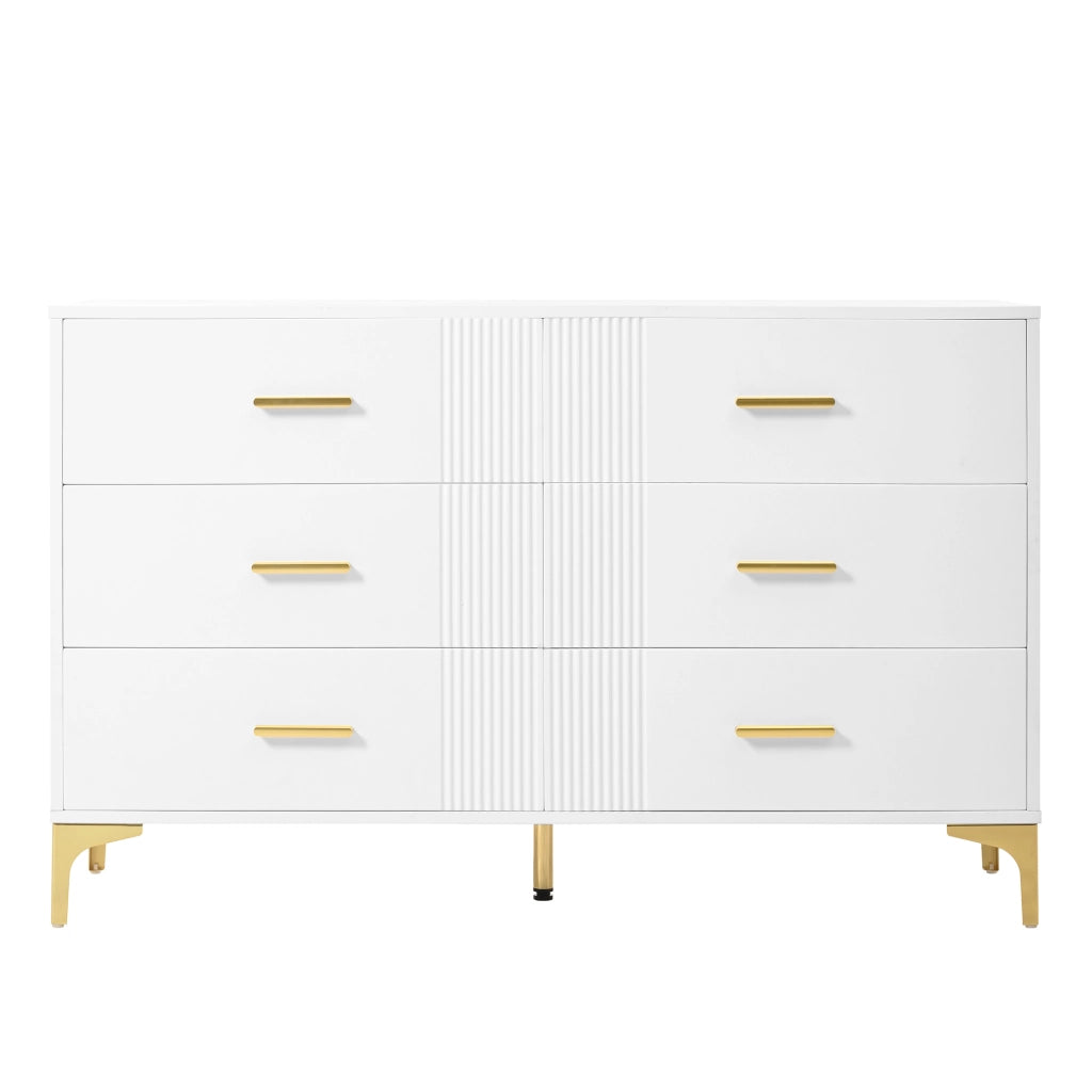 Cassettiera bianca con 6 cassetti e superficie ondulata; 120 x 40 x 76 cm in MDF