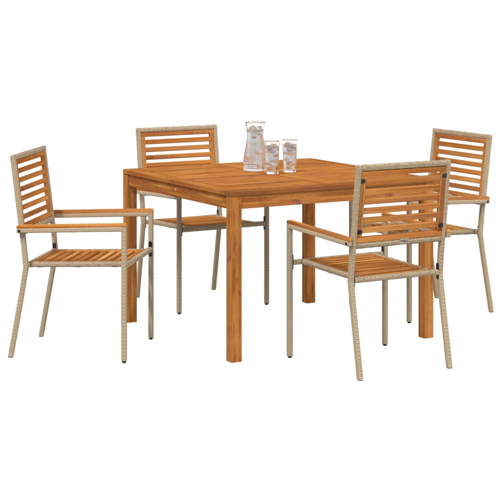Set da Pranzo da Giardino  5 Pezzi Beige Polyrattan Acacia