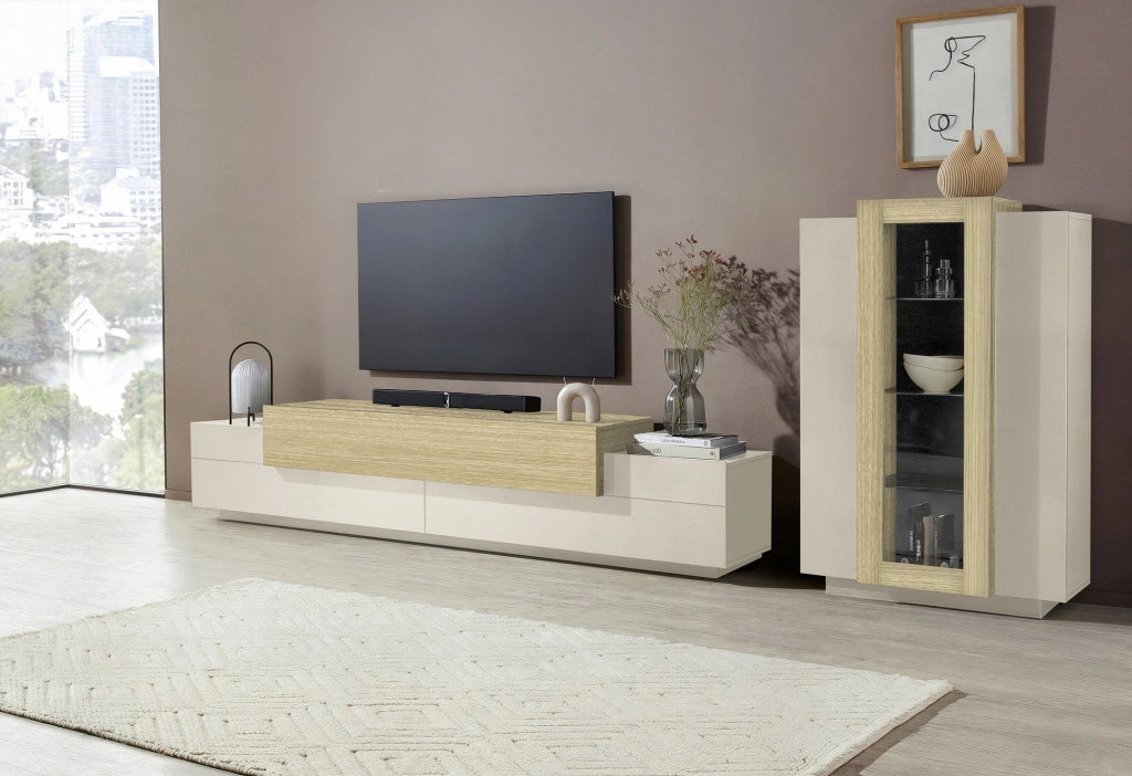 Mobile Espositore Severino, Vetrina 7 Ripiani Made in Italy, 80x38x120.5h cm Beige