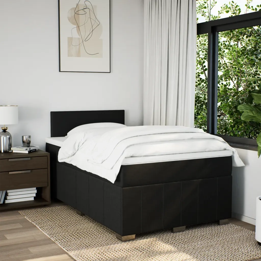 Giroletto a Molle con Materasso Nero 120x190 cm in Tessuto