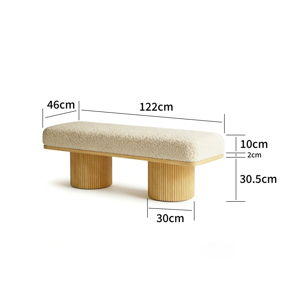 Panca con rivestimento teddy e base in legno massello per ingresso e camera in teddy naturale