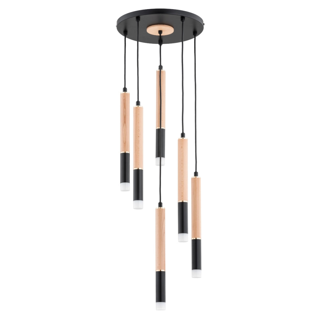 Lampada a sospensione moderna nera/legno 6xG9 Rodeo Alfa